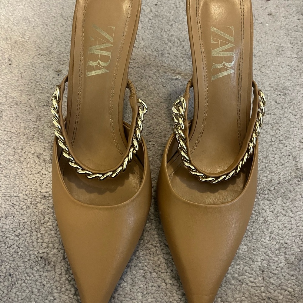 Zara Women's Brown Chain Slingback Heels